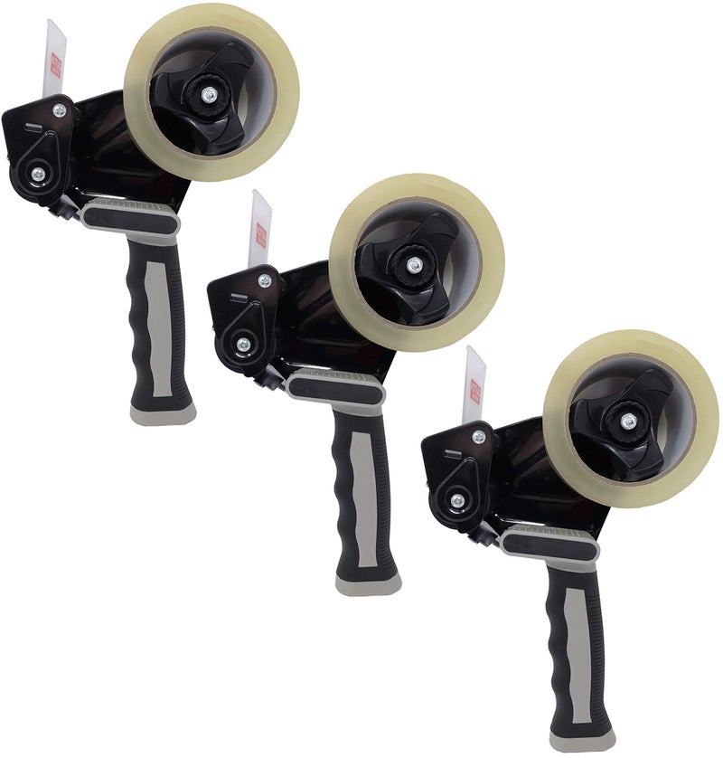Clipco Tape Dispenser Gun with Packing Tape Included and Rubberized Handle (Pack of 3) (Black-Gray) - Image 1